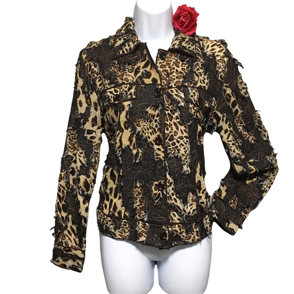 Ic Collection By Connie Jacket Patchwork Animal P… - image 1